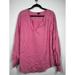 Torrid Harper Blouse Pink Sz 1X Polka Split Neck Chalis Long Sleeve
